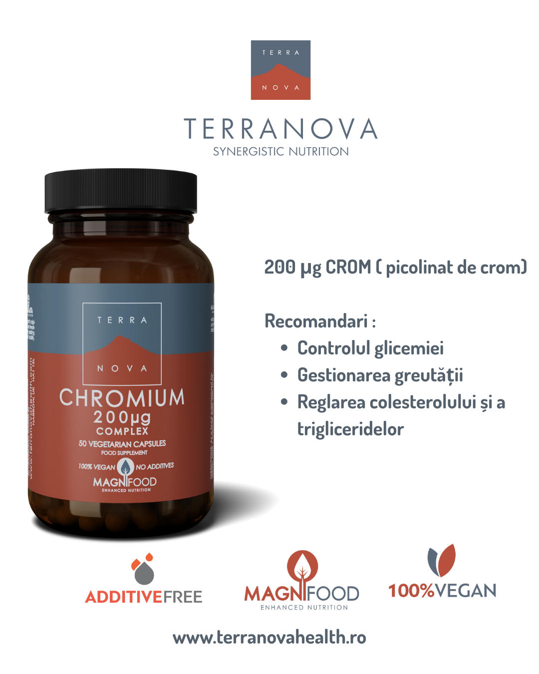 TERRANOVA Chromium 200µg Complex – suport natural pentru metabolismul glucozei